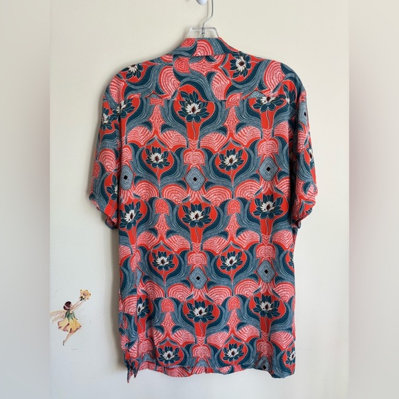 Cactus Man Ricky Singh Denim Flower Floral Pattern Shirt Size L Short Sleeve - Picture 2 of 11